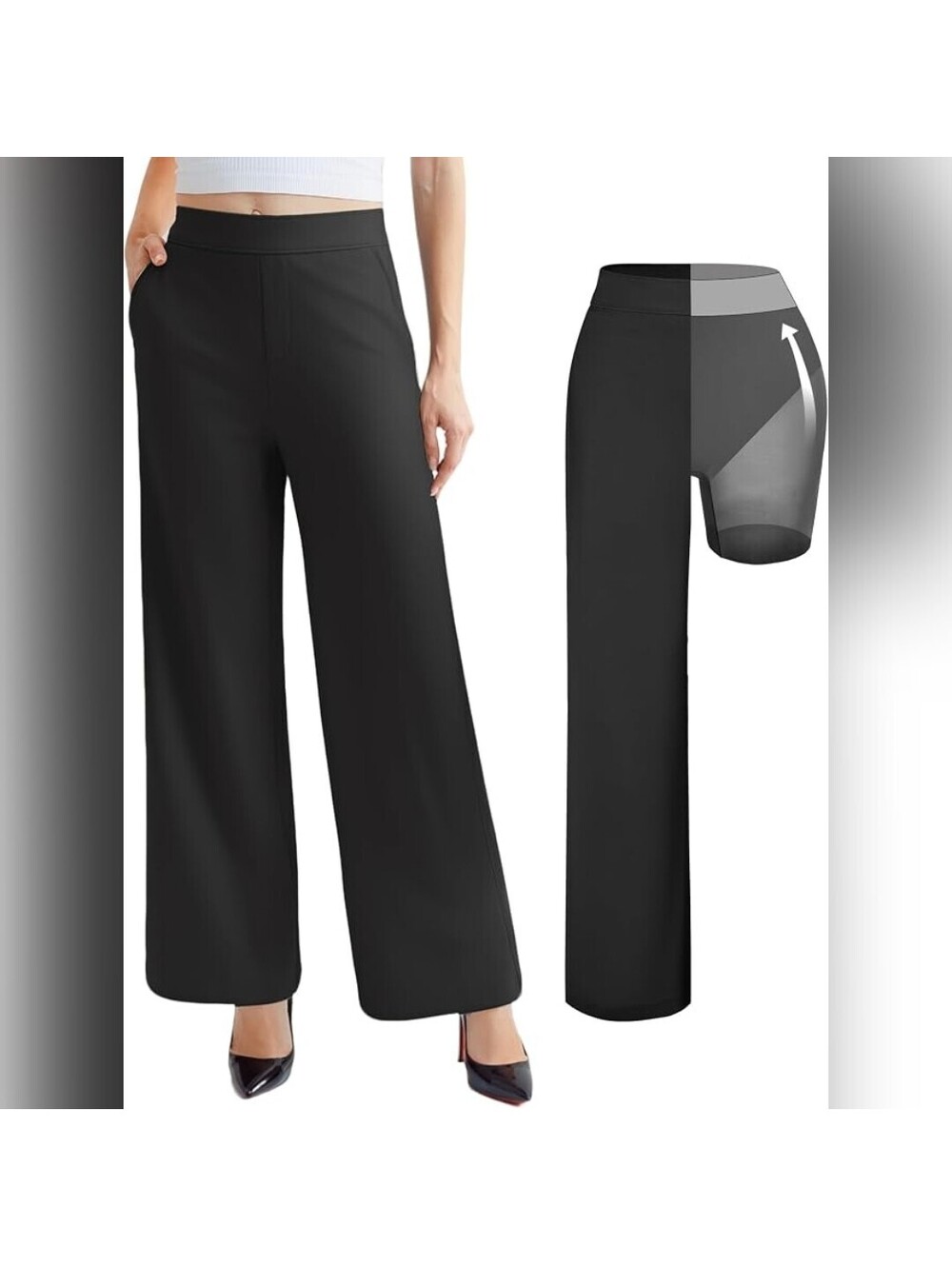 NWT Popilush Women's High Waisted 2-in-1 Wide Leg Dress Pants, XLP (29" Inseam)